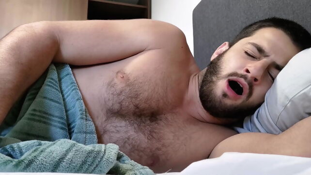 Gay Xnxx - Straight roommate invites you to bed for a nap - hairy chest muscle